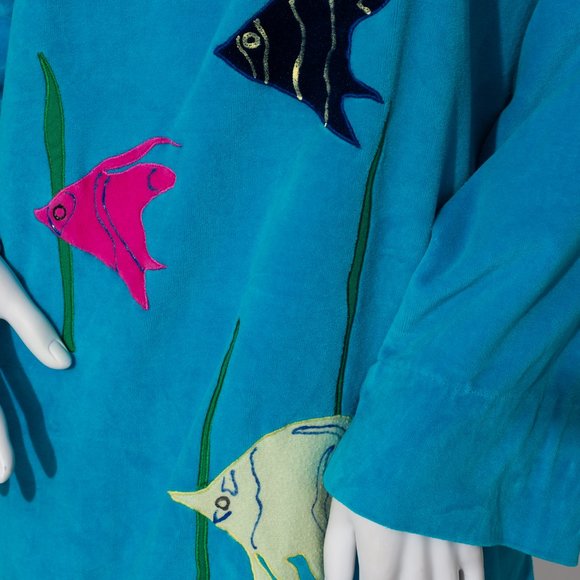 Vintage Velour Turquoise Fish Sweater - Picture 6 of 12